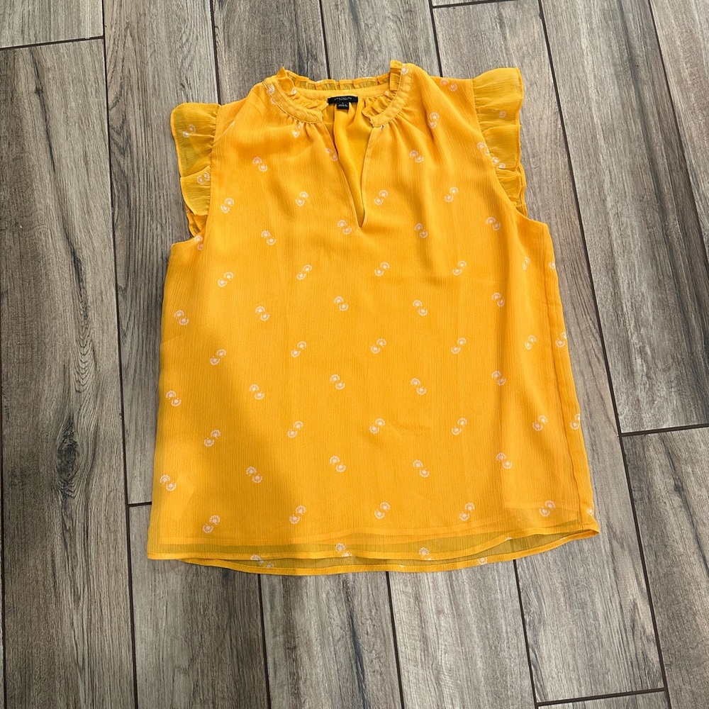 Ann Taylor Yellow Ruffle Sleeve Top